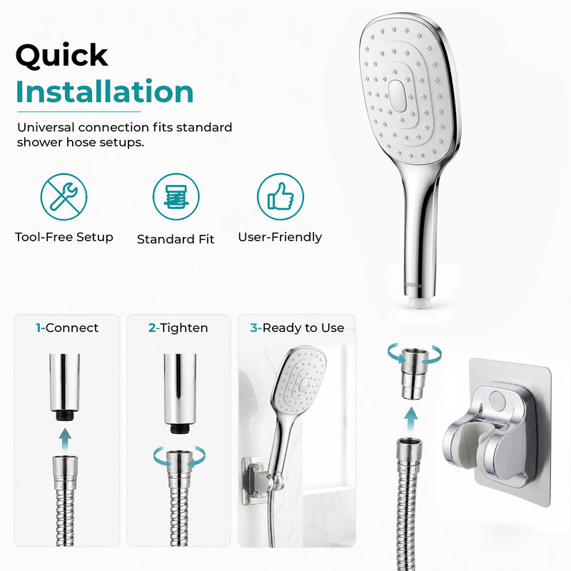 Plantex ABS Hand Shower for Bath/Self Cleaning Hand Shower/Rectangle Shower Head for Home & Hotel/Handheld Shower Without Hose Pipe - (Chrome, H326)-6