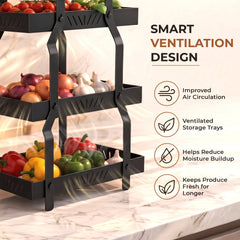 Plantex Metal Fruit Basket for Kitchen/Vegetable Storage Stand/3-Tier Multipurpose Storage Rack for Countertop Pack of 1, Black (30.5 x 18 x 47.5 cm)-4
