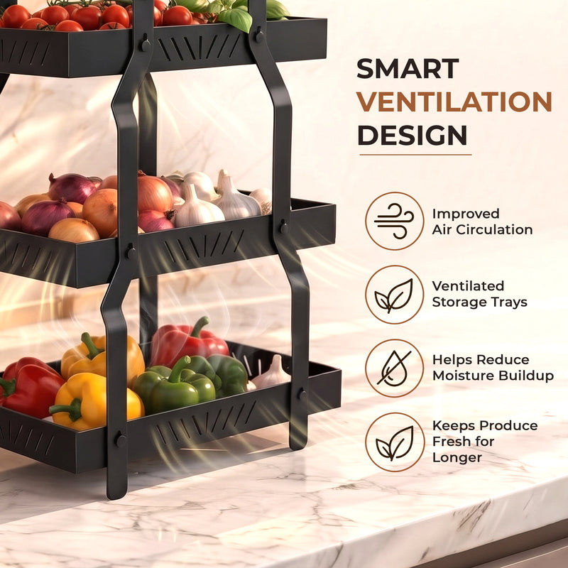 Plantex Metal Fruit Basket for Kitchen/Vegetable Storage Stand/3-Tier Multipurpose Storage Rack for Countertop Pack of 1, Black (30.5 x 18 x 47.5 cm)-4