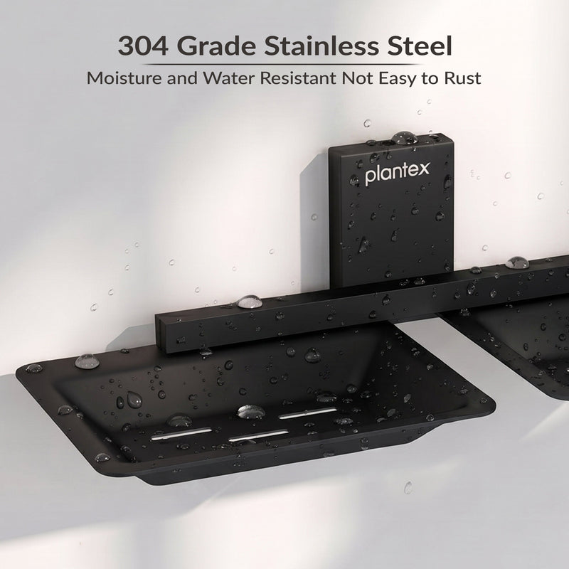 Plantex 304 Grade Stainless Steel Double Soap Stand/Dual Soap Dish/Soap Case/Soap Storage/Wall Mounted Soap Holder/Bathroom Accessories - Crystal (Black)-6