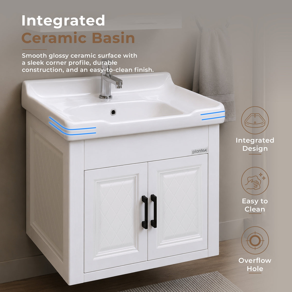 Plantex Wash Basin with Cabinet Full Set/Unbrekable Bathroom Vanity & Washbasin Set/Basin Cabinet for Bathroom with Mirror (White)-4