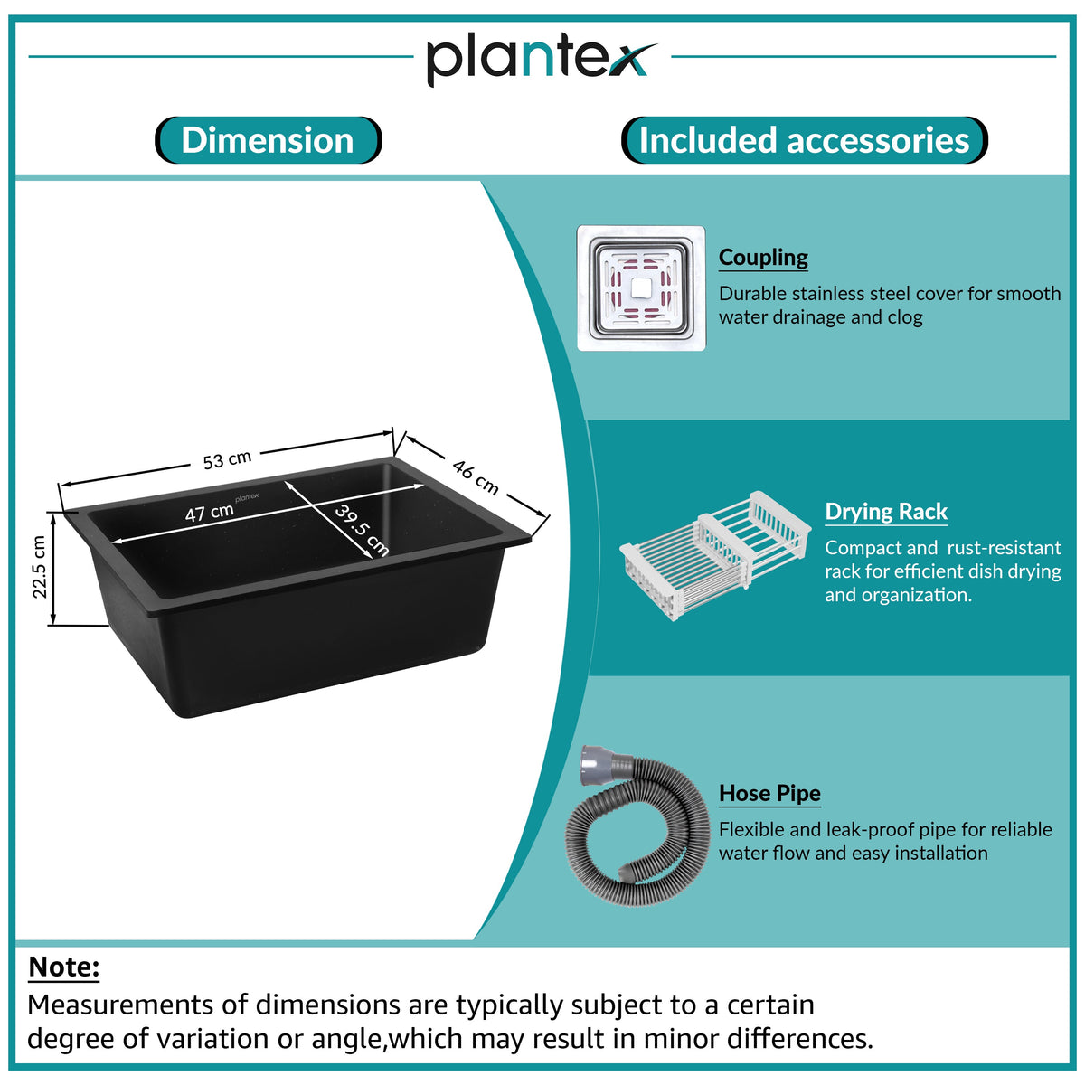 Plantex Quartz Single Bowl Kitchen Matt Sink/Sink For Kitchen/Undermount/Top Mounted (Black - 21X18 Inches)-2