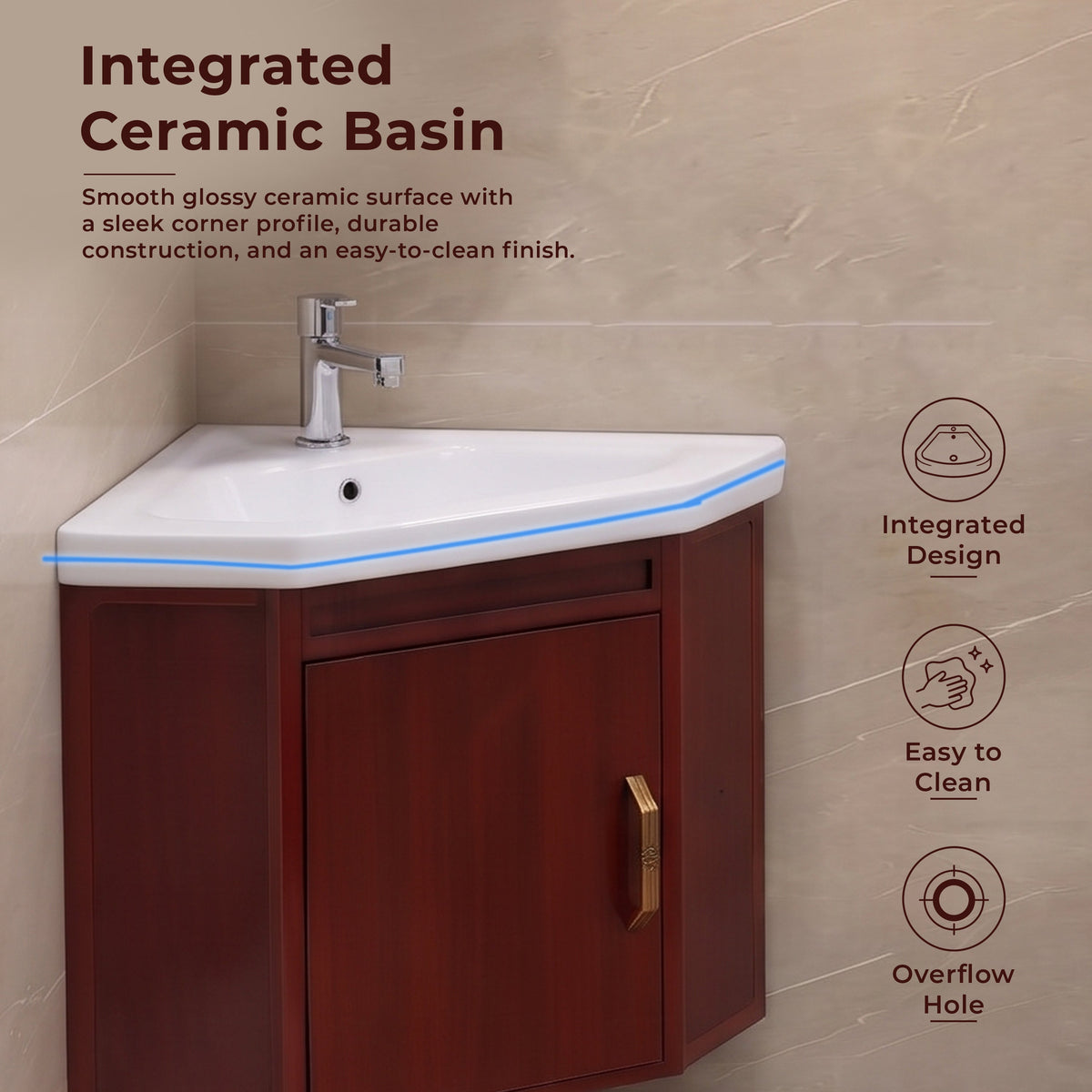 Plantex Vanity Set for Bathroom/Wall Mount Vanity Cabinet with Washbasin and Mirror/Corner Washbasin with Unbrackable Cabinet Full Set/Bathroom Accessories - (461, Brown)-3