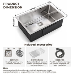 Plantex Premium Stainless Steel Kitchen Sink/Heavy-Duty Sink for Kitchen with 25 Years Warranty by Plantex/Single Bowl Sink with Square Coupling, Hose Pipes and Drain Racks (Matt- 30 x 18 x 9 Inches)-2