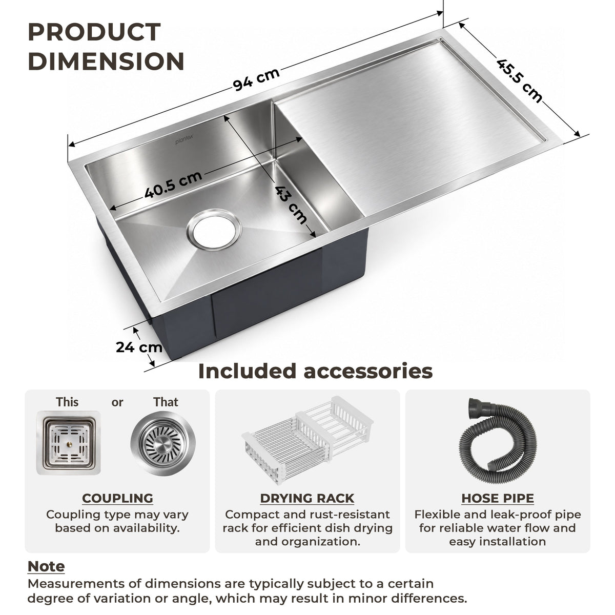 Plantex Stainless Steel Handmade Kitchen Sink/Single Bowl Sink For Kitchen With Drain Board/Undermount/Topmount (Matt - 37X18 Inches)-2