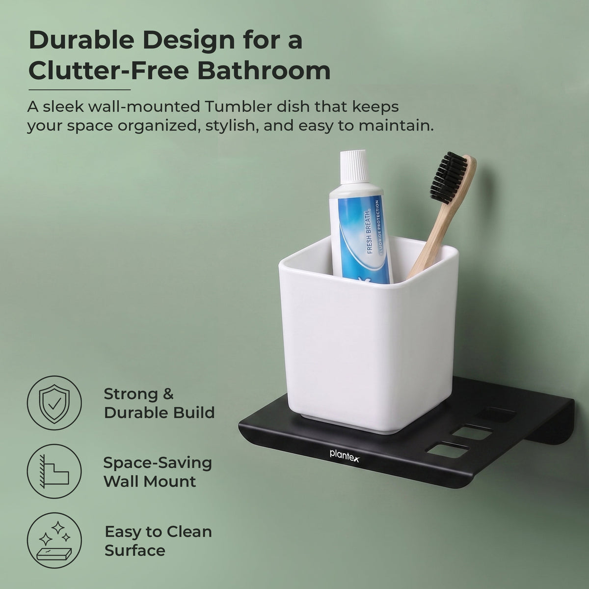 Plantex Stainless Steel with ABS Material Tumbler Holder/Tooth Brush Holder/Organizer/Bathroom Accessories - (Matt Black)-5