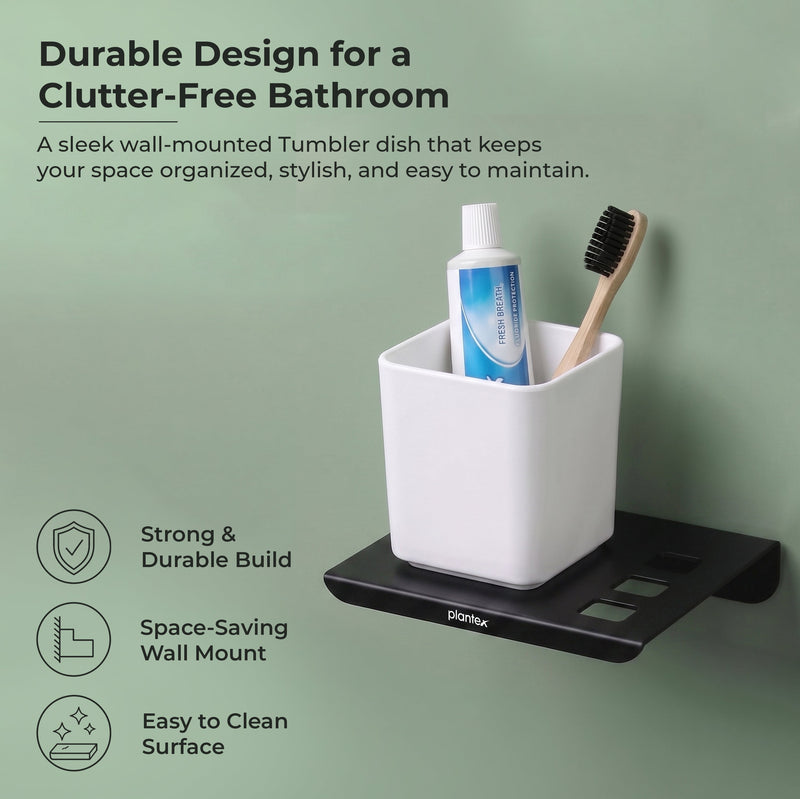 Plantex Stainless Steel with ABS Material Tumbler Holder/Tooth Brush Holder/Organizer/Bathroom Accessories - (Matt Black)-5