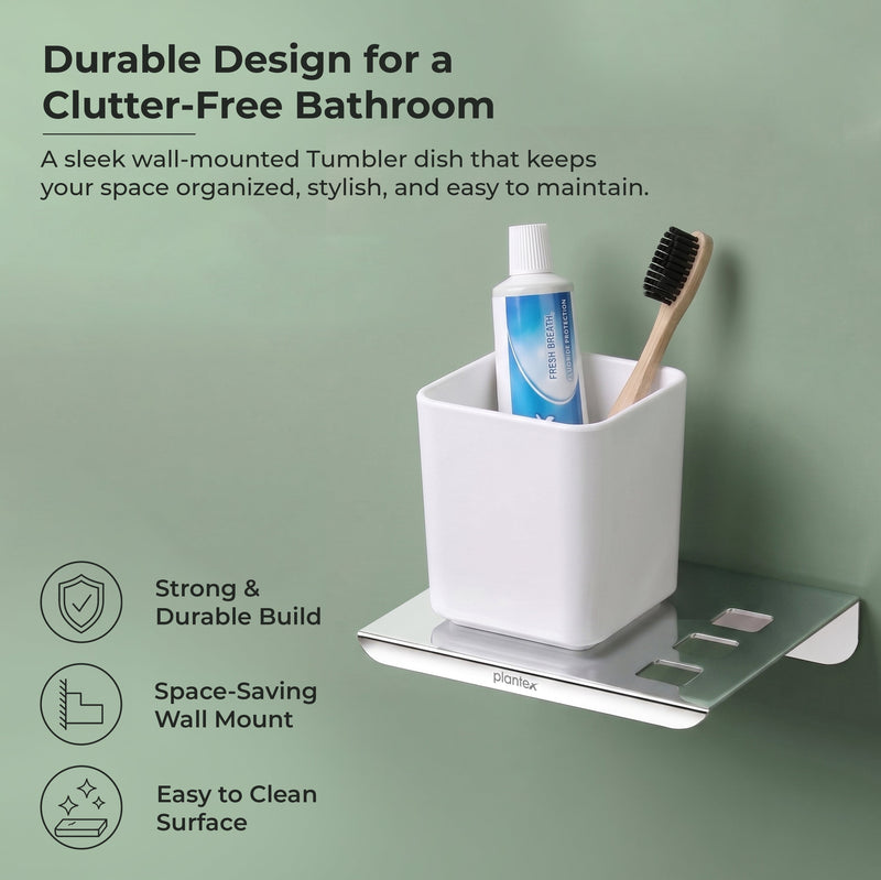 Plantex Stainless Steel with ABS Material Tumbler Holder/Tooth Brush Holder/Organizer/Bathroom Accessories - Wall Mount-6