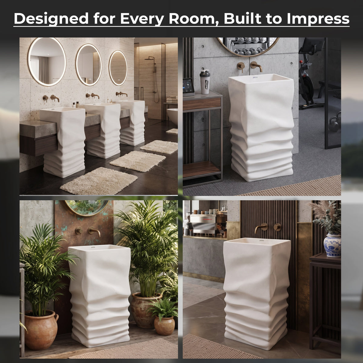 Plantex Pedestal Matt Wash Basin/Acrylic Resin & Quartz Free Standing Wash Basin/Square Basin for Bathroom/Home/Office - (10040, Beige)-6