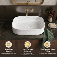 Plantex Wash Basin for Bathroom/Ceramic Table Top Washbasin/Countertop Vessel Sink Basin - (White Marble, 21.5 x 15 x 6 Inch)-5