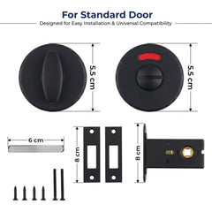Plantex Bathroom Indicator with Lock/Stainless Steel Red and Green Indicator Keyless Door Lock/Round Toilet Partition Door Lock - Pack of 1 (Black)-2