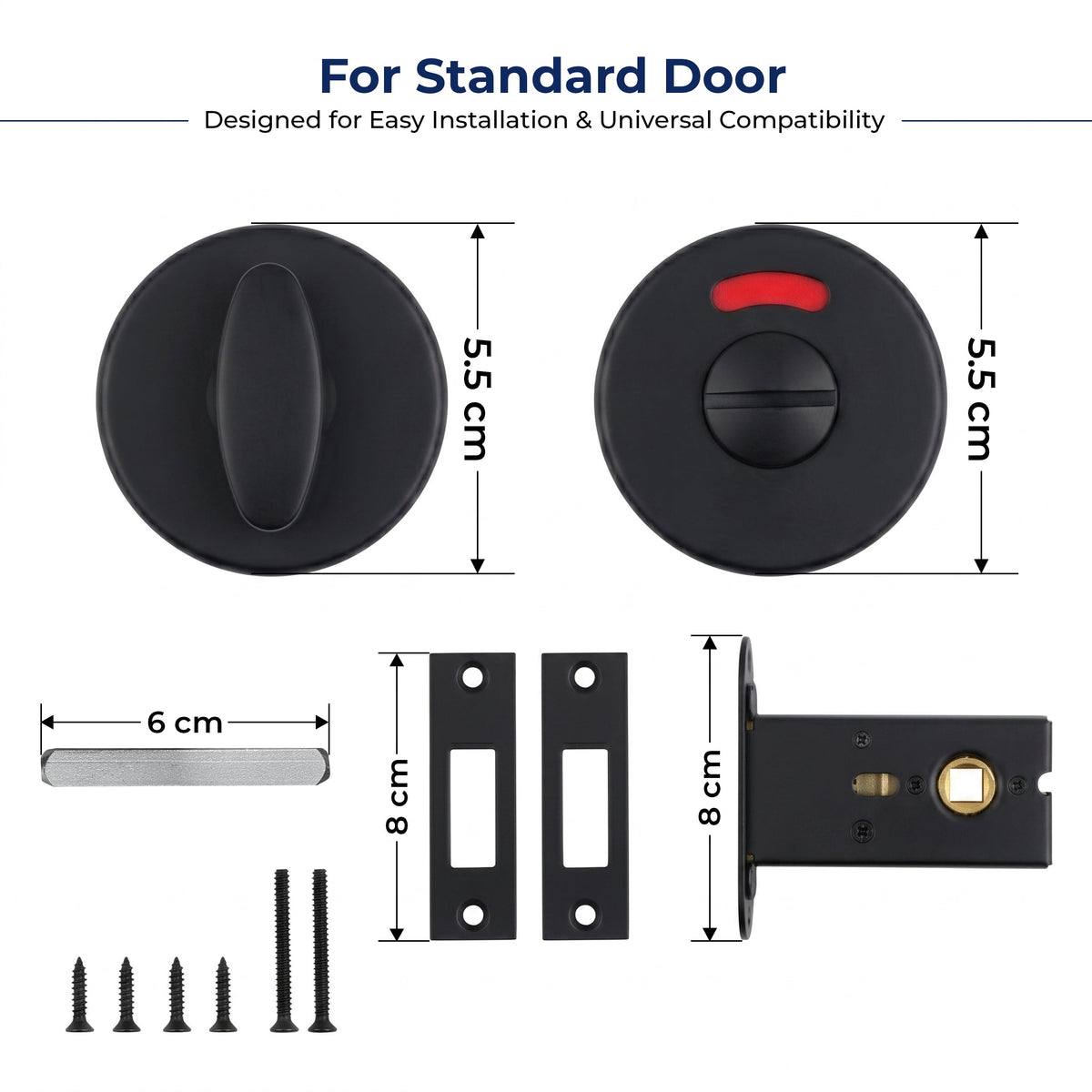 Plantex Bathroom Indicator with Lock/Stainless Steel Red and Green Indicator Keyless Door Lock/Round Toilet Partition Door Lock - Pack of 1 (Black)-2