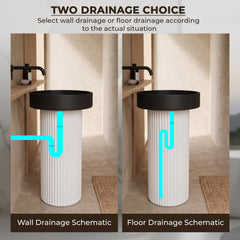 Plantex Acrylic Resin & Qaurtz Pedestal Basin for Bathroom/One Piece Pedestal Free Standing Round Wash Basin for living Room/Hotel (Black & White)-6