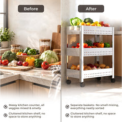 Plantex Stainless Steel 3-Tier Vegetable Storage Basket for Kitchen/Onion Garlic Stand-Trolley (Square Profile-Silver)-6
