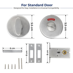 Plantex Bathroom Indicator with Lock/Stainless Steel Red and Green Indicator Keyless Door Lock/Round Toilet Partition Door Lock - Pack of 1 (Matt)-2