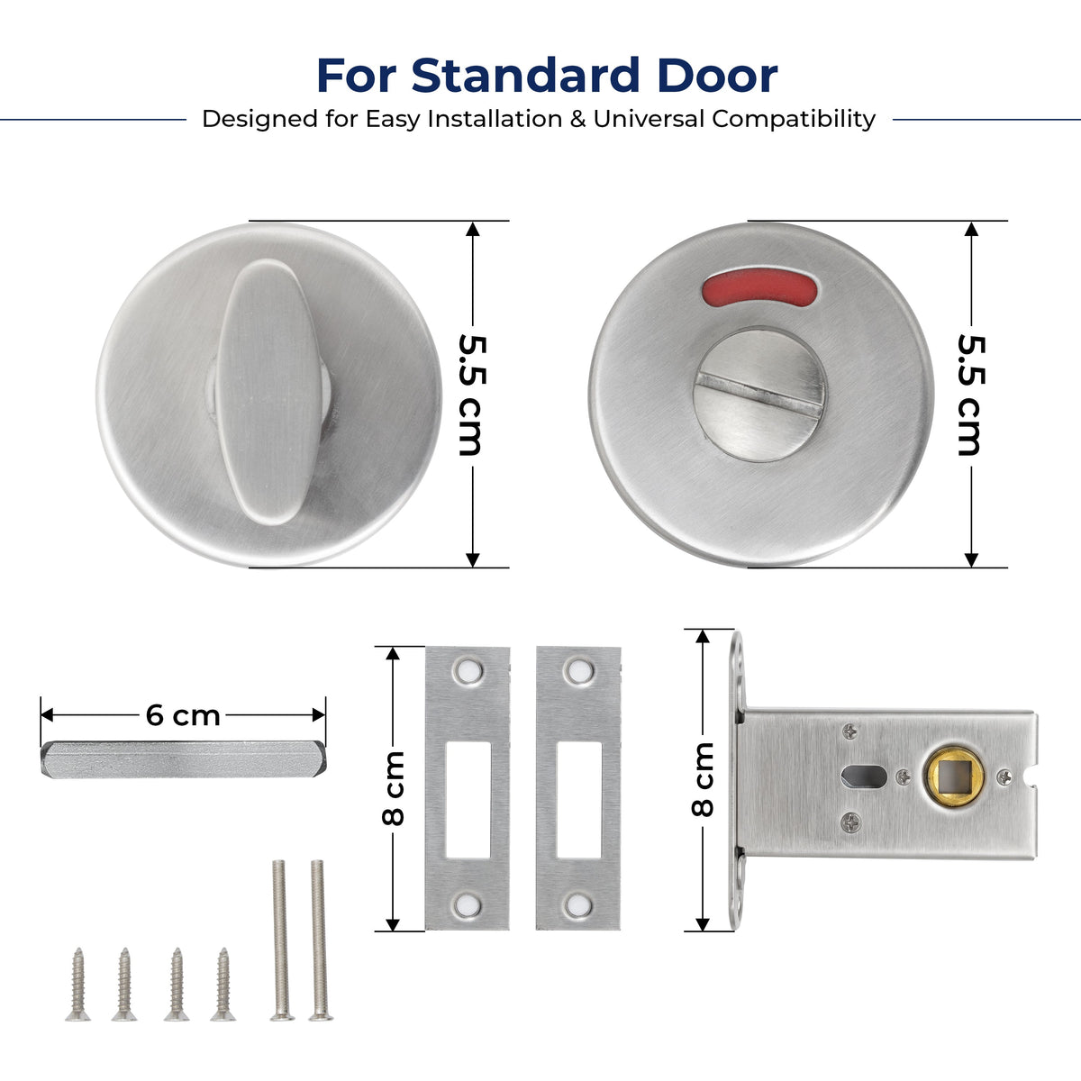 Plantex Bathroom Indicator with Lock/Stainless Steel Red and Green Indicator Keyless Door Lock/Round Toilet Partition Door Lock - Pack of 1 (Matt)-2