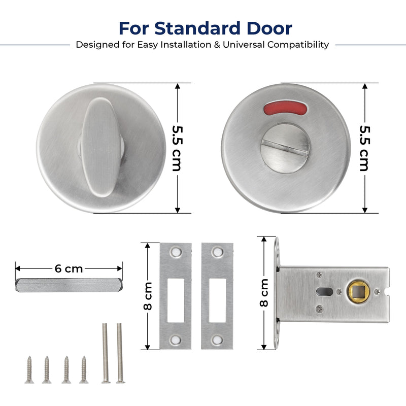Plantex Bathroom Indicator with Lock/Stainless Steel Red and Green Indicator Keyless Door Lock/Round Toilet Partition Door Lock - Pack of 1 (Matt)-2
