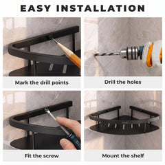 Plantex Bathroom Corner Shelf for Wall Mount/304 Grade Stainless Steel Corner Shelf for Bathroom with Railings/Bathroom Accessories - Pack of 2 (9x9 inches, Black)-5