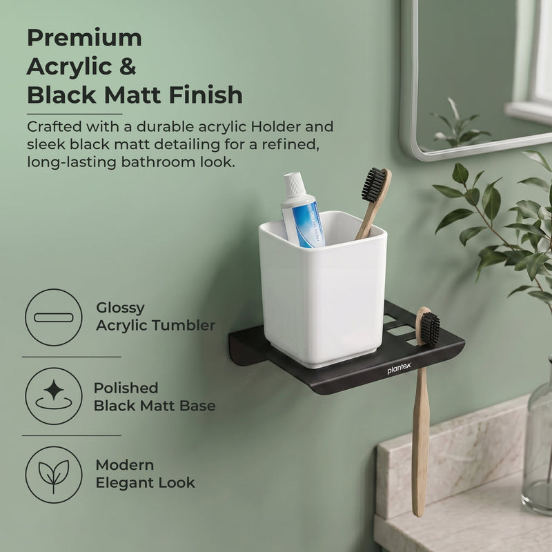 Plantex Stainless Steel with ABS Material Tumbler Holder/Tooth Brush Holder/Organizer/Bathroom Accessories - (Matt Black)-6