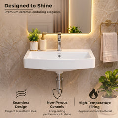 Plantex Platinum Ceramic Rectangular Wall Hung Basin/Washbasin for Bathroom/Wall Mounted Wash Basin/Sink for Living Room with 10 Years Glaze Warranty by Plantex(Glossy White - 20 x 15 x 8 Inch)-4