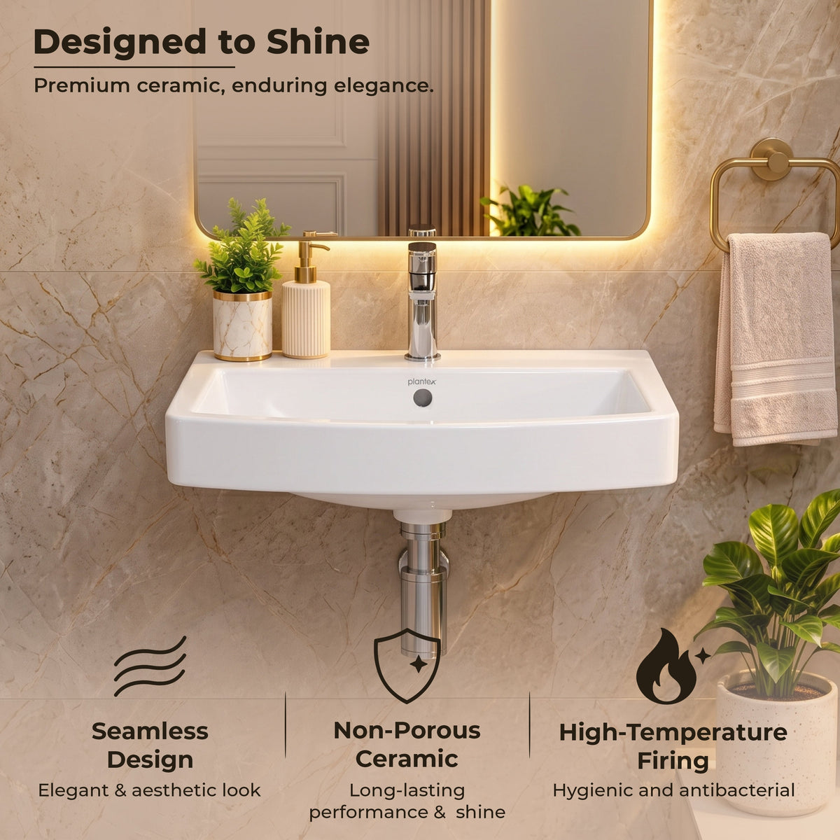 Plantex Platinum Ceramic Rectangular Wall Hung Basin/Washbasin for Bathroom/Wall Mounted Wash Basin/Sink for Living Room with 10 Years Glaze Warranty by Plantex(Glossy White - 20 x 15 x 8 Inch)-4