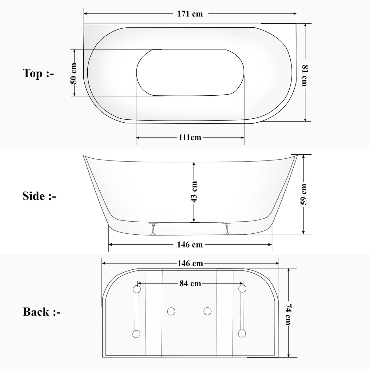 Plantex Bathtub for Bathroom/Freestanding Bath tub for Adults/Deep Soaker Bathtub with Overflow, Popup and Drain Pipe (BSM-207A-White-1700mm)-2