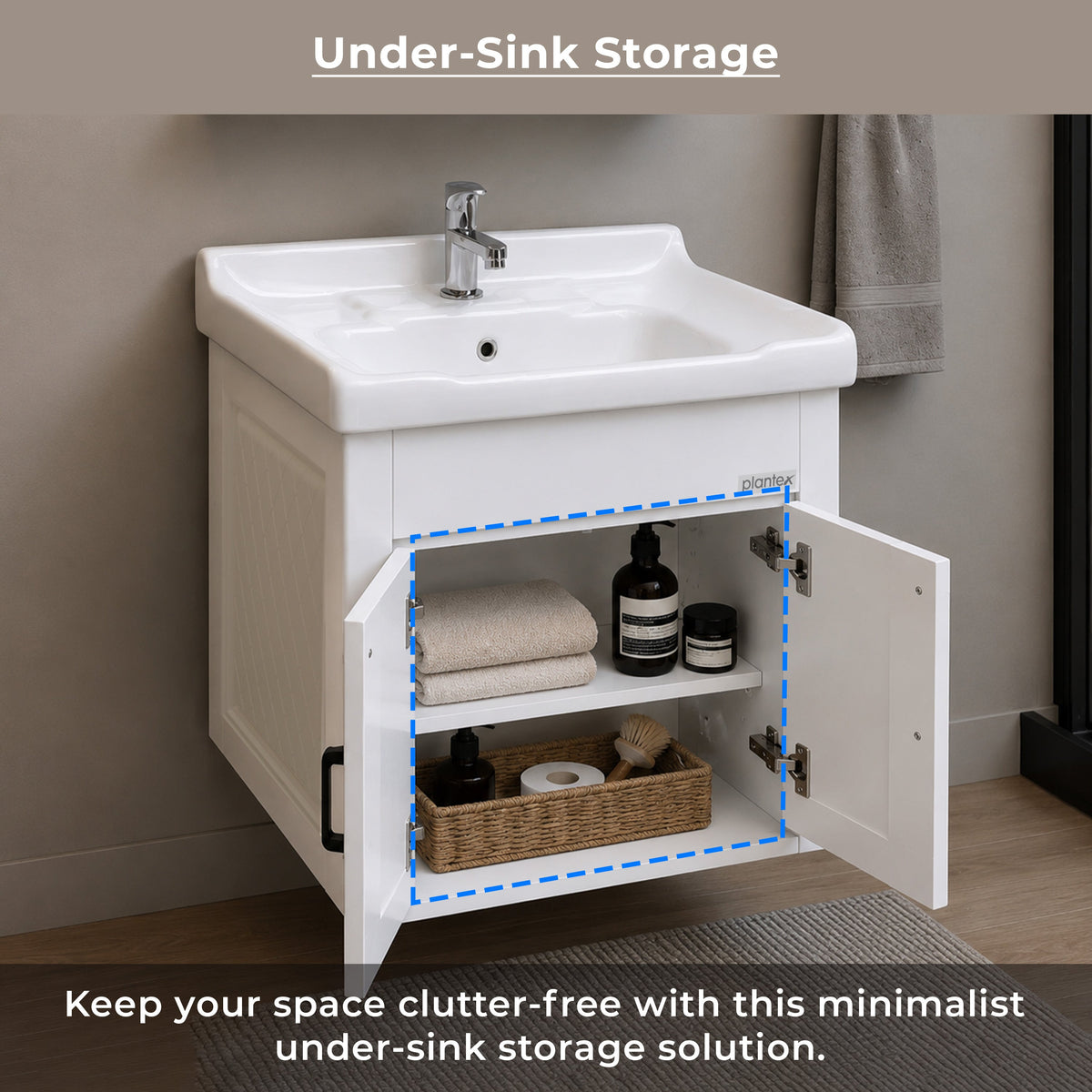 Plantex Wash Basin with Cabinet Full Set/Unbrekable Bathroom Vanity & Washbasin Set/Basin Cabinet for Bathroom with Mirror (White)-3