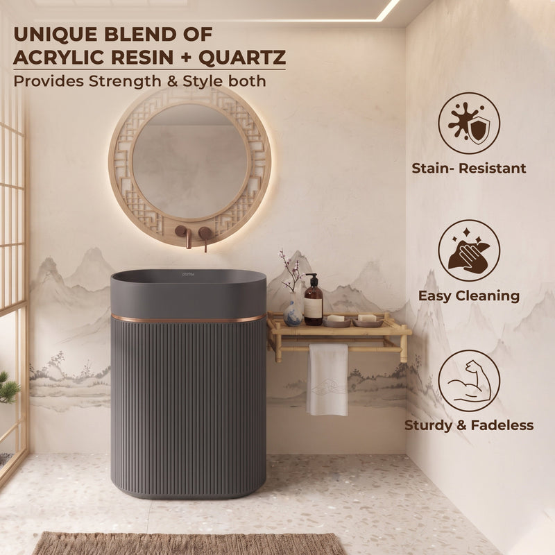 Plantex Acrylic Resin & Quartz Free Standing Basin/Pedestal Wash Basin/Oval Basin for Bathroom/Home/Office - (10047, Grey)-5