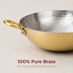 Traditional Brass Kadhai with Tin Coating and Glass Lid (Round Base) • 2.5 Litres | Total Weight w/ Lid: ~1.7 kg