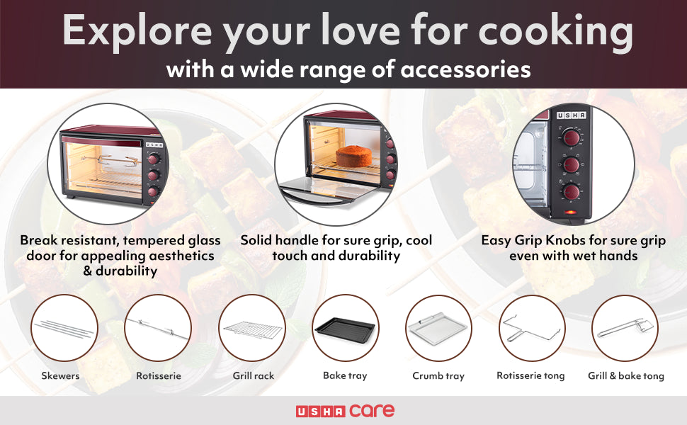 USHA 25 Liters (OTGW 25RC) Oven Toaster Grill (Wine & Matte Black), Medium (OTGW25RC)