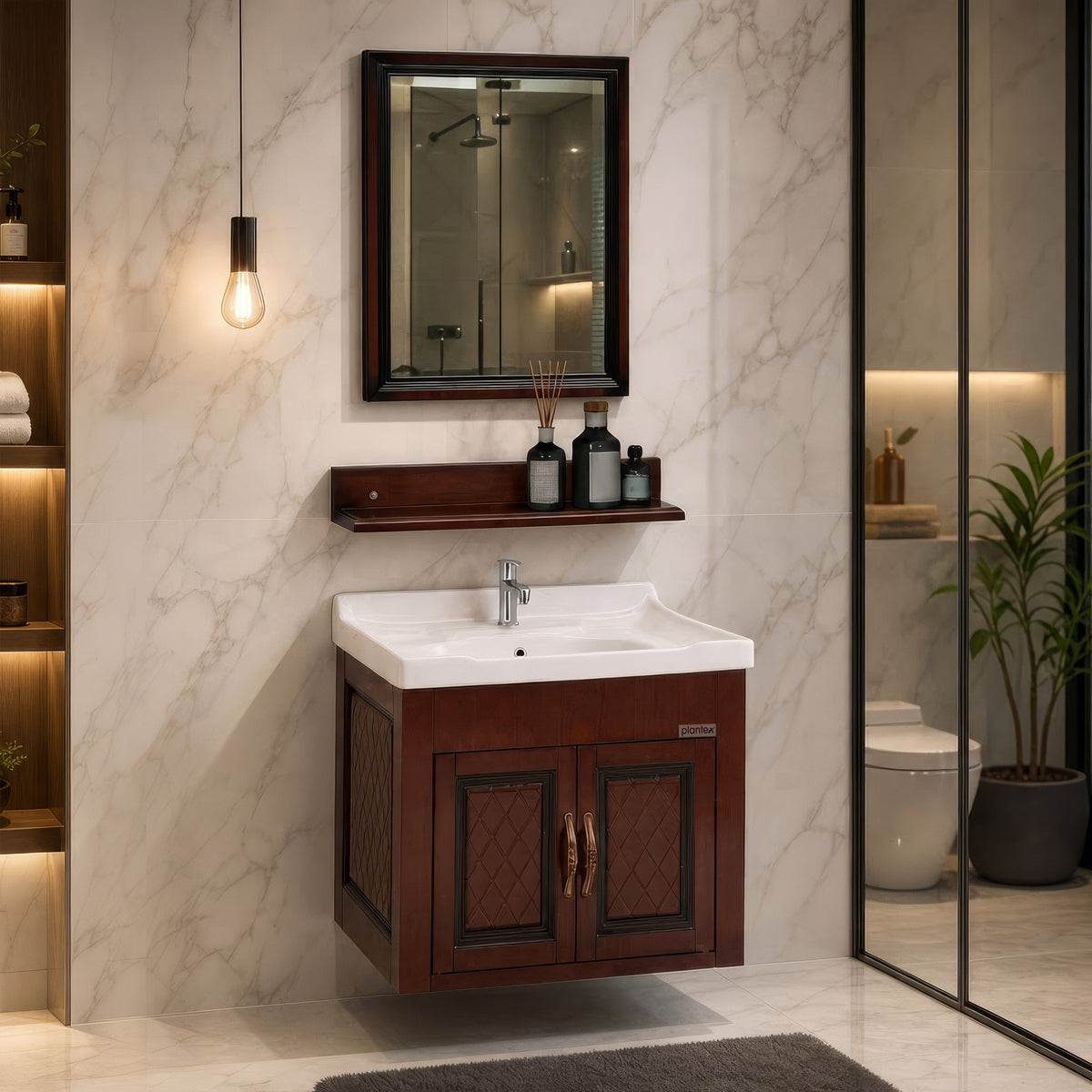 Plantex Unbrekable Bathroom Vanity Cabinet & Washbasin Set/Washbasin with Cabinet/Vanity Basin for Bathroom with Mirror (Brown)-1