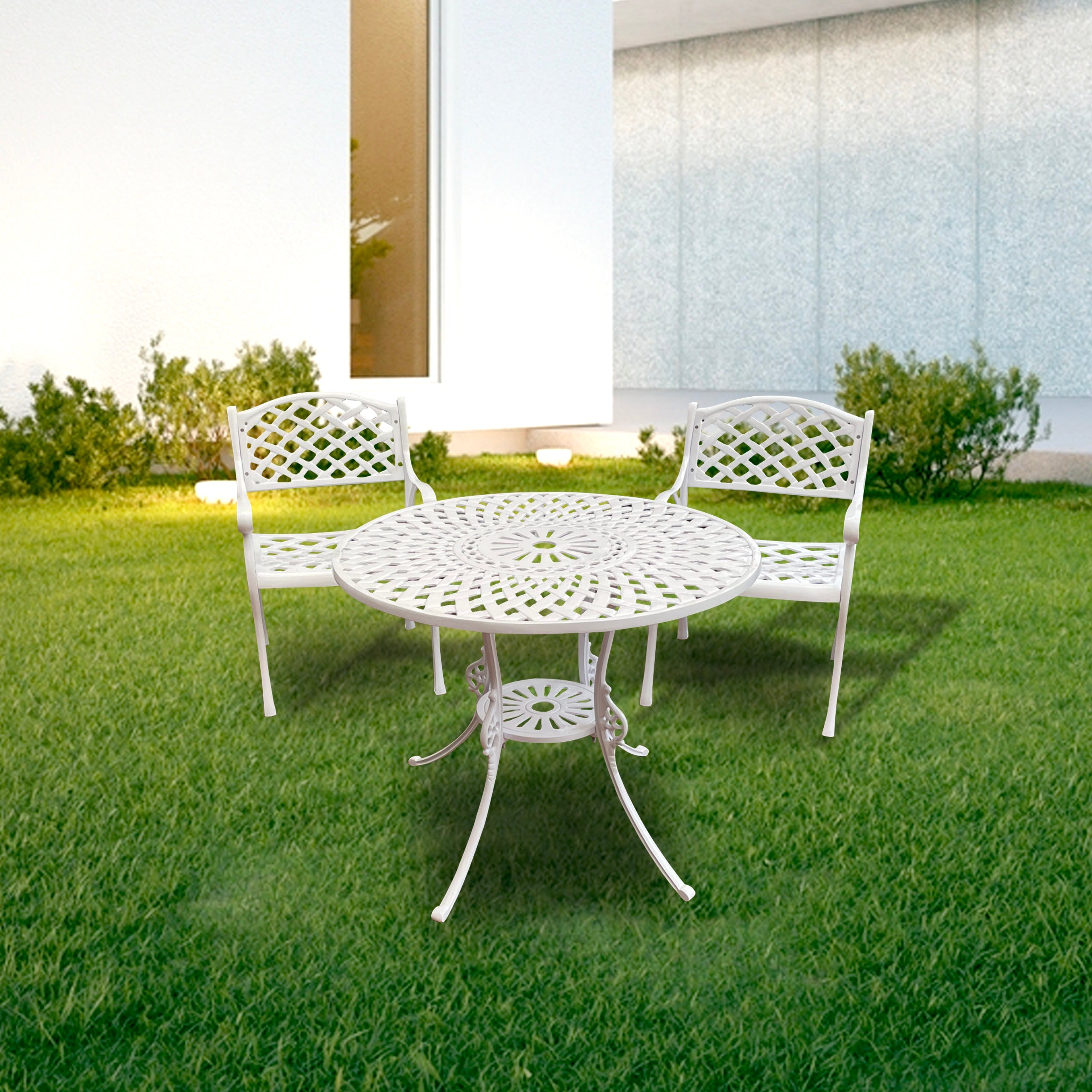 Natale Cast Aluminium Garden Patio Seating 2 Chair and 1 Table Set