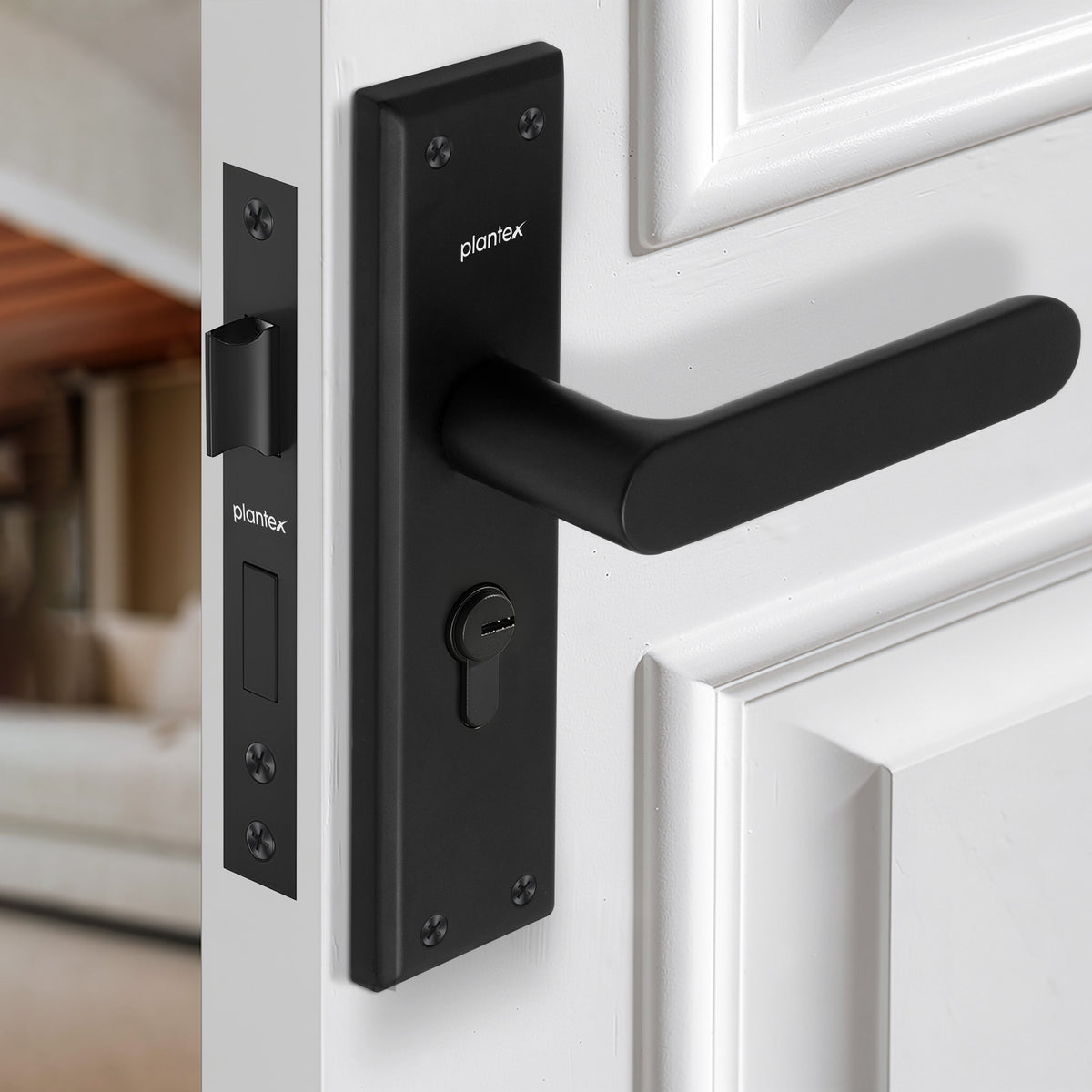 Plantex Door Lock Set - Main Door Lock Plate Handle Set/Mortise Lock with 3 Keys/Lock Body and Cylinder - Pack of 1 (OHMH-81, Z-Black)-1