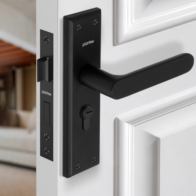 Plantex Door Lock Set - Main Door Lock Plate Handle Set/Mortise Lock with 3 Keys/Lock Body and Cylinder - Pack of 1 (OHMH-81, Z-Black)-1