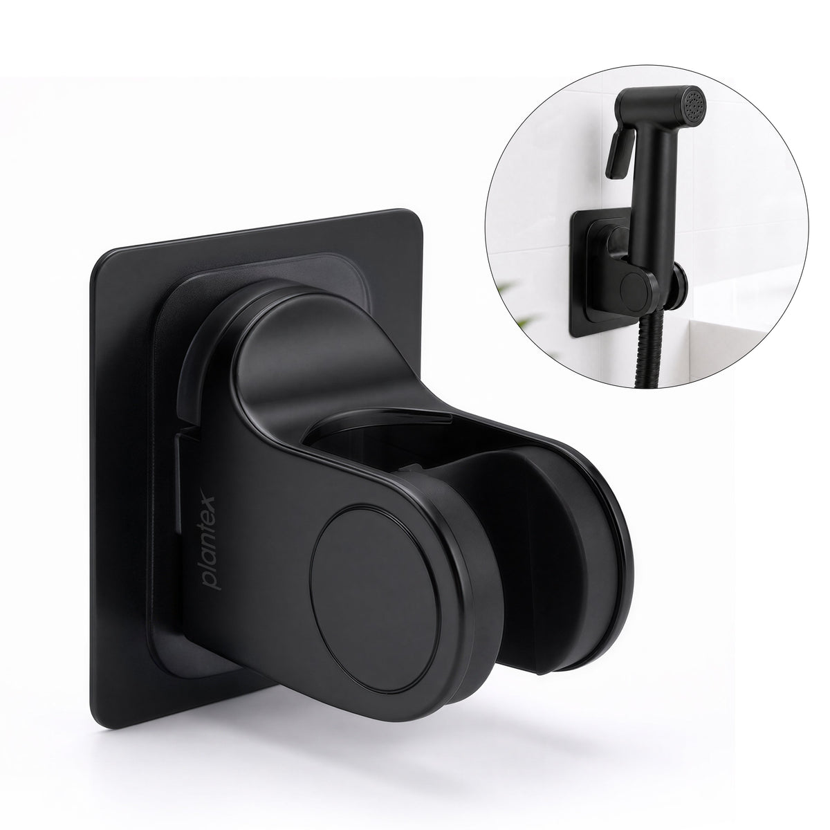 Plantex ABS Hand Shower Holder For Bathroom/Strong Self Adhesive Adjustable Handheld Shower/No Drilling Wall Mount Bracket - Pack of 1 (Black)-3