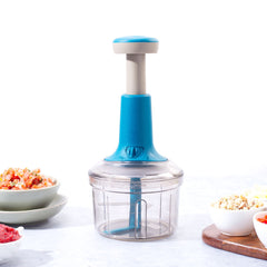 Wonderchef Glory Push Chopper | 800 ml | 3 Stainless Steel Blades | Anti-Slip Silicone | Air Tight Lid | Silicone Suppor