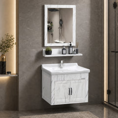 Plantex Glass, Ceramic, HPP Unbrekable Bathroom Vanity Cabinet & Washbasin Set/Basin Cabinet for Bathroom with Mirror (White)-1