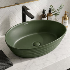 Plantex Designer Ceramic Basin/Table Top Wash Basin for Bathroom/Countertop Vessel Sink Basin for Home/Office/Restaurant (Green, 22 x 14 x 7 Inch)-1
