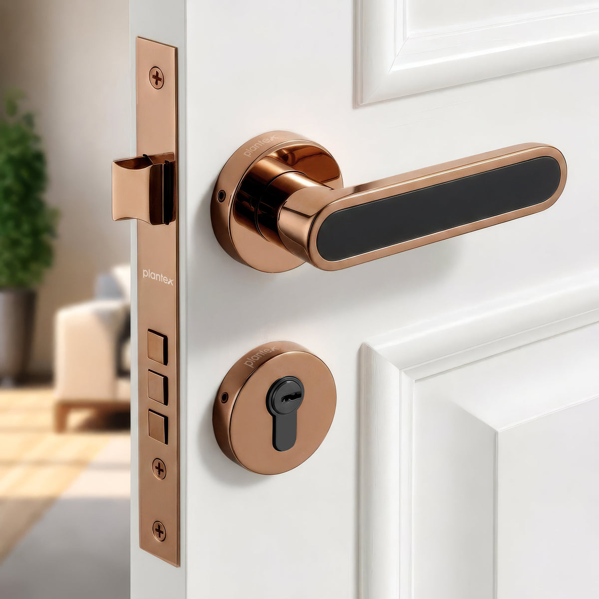 Plantex Door Lock Set with Keys/Mortise Door Lock for Home/Office/Hotel - Pack of 1 (OHMH-21, PVD Rose Gold & Black)-1