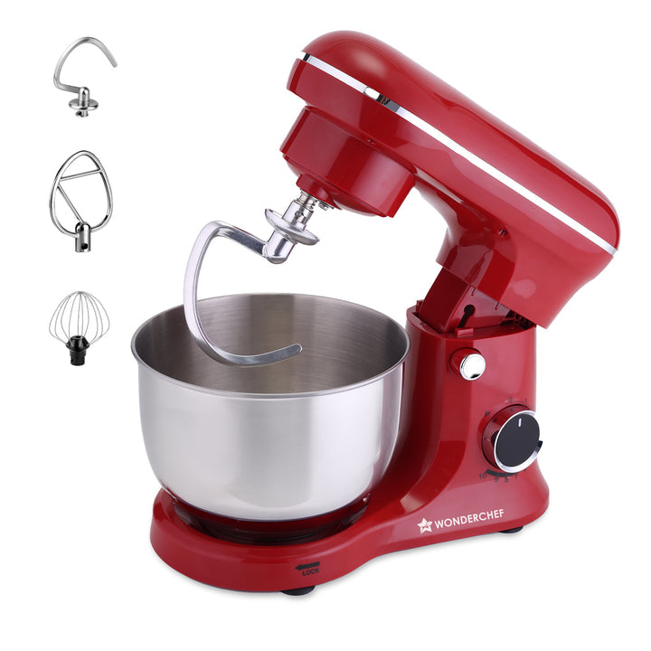 Regalia Neo Stand Mixer | 5.5L Stainless-steel Bowl | 10-speed Setting | 4 Attachments | Whisk, Whip, Beat, Mix | For Cake & Pizza Doughs, Creams, Salad Dressings, Eggs | 2 Year Warranty | Red