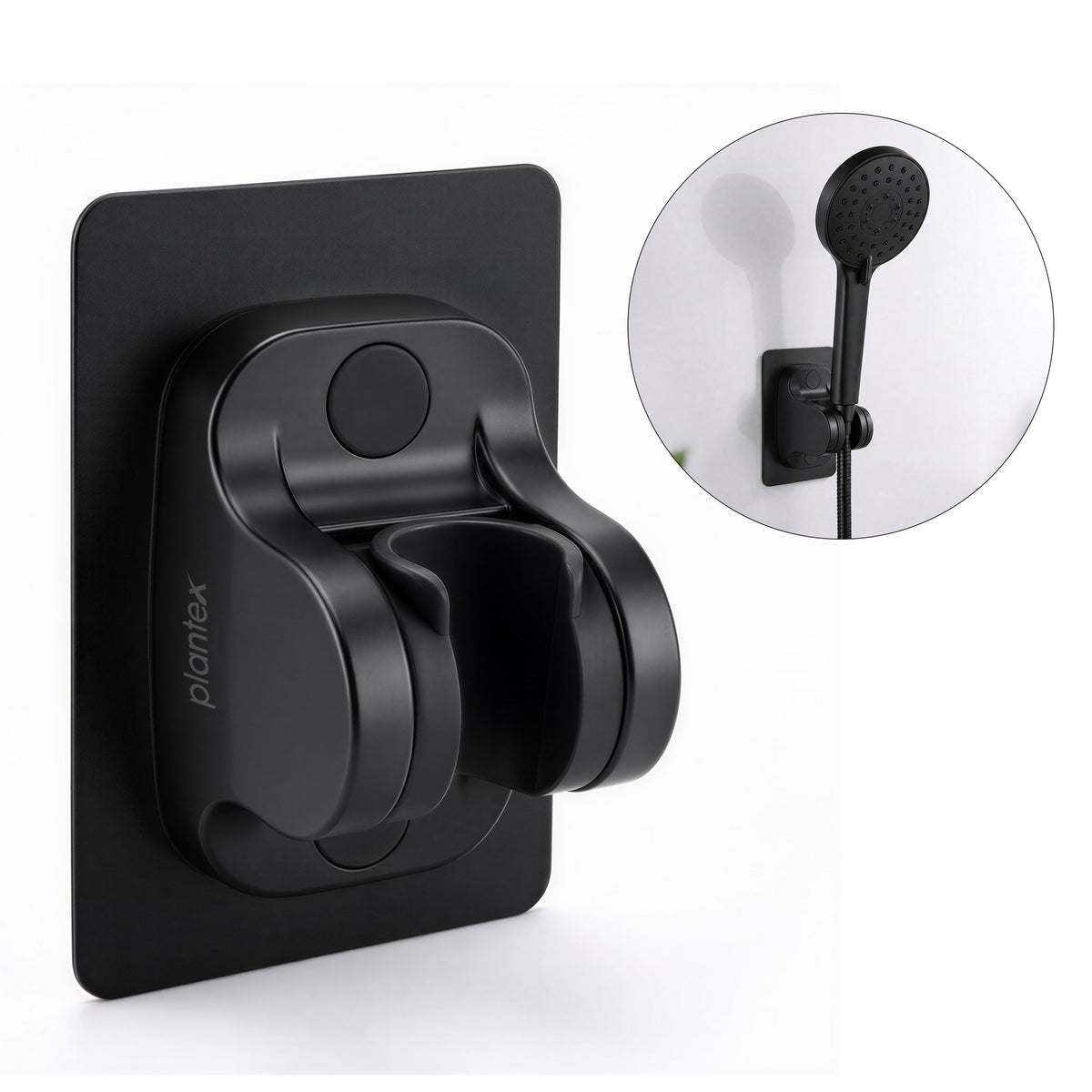 Plantex ABS Hand Shower Holder For Bathroom/Strong Self Adhesive Adjustable Handheld Shower/No Drilling Wall Mount Bracket - (Black)-3