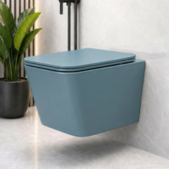 Plantex Imported Ceramic Commode/Western Toilet/Wall Hanging Commode for Bathroom with Soft Closing Toilet Seat Cover- P Trap (Harmony Blue)-1