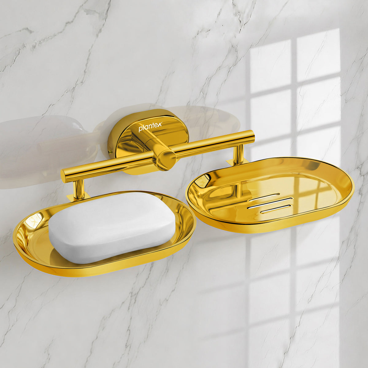 Plantex J4 Stainless Steel Double Soap Holder for Bathroom/Wall Mounted Soap Holder/Bathroom Accessories (PVD Gold Finish) Onix-1