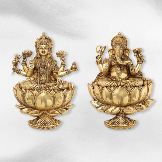 Brass Ganesha Or Lakshmi Lotus Wall Hanging (19 Inch)