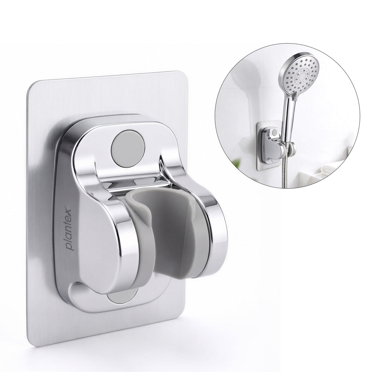 Plantex ABS Hand Shower Holder For Bathroom/Strong Self Adhesive Adjustable Handheld Shower/No Drilling Wall Mount Bracket - (Chrome) (Model APS-971)-3