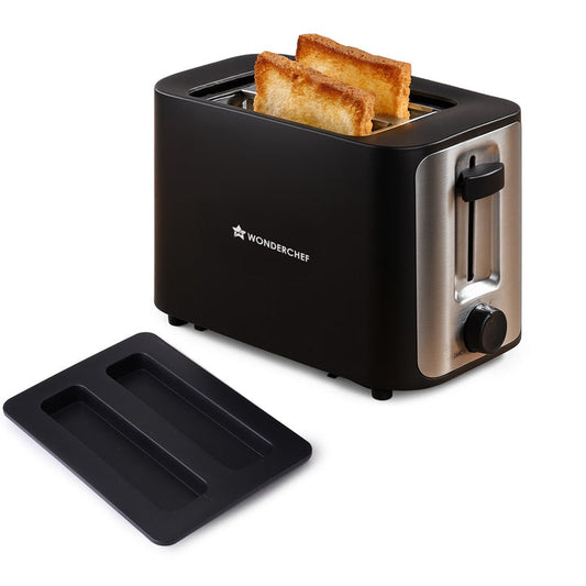 Roma 2-Slice Pop-up Toaster with Lid Cover, 6 Browning Options for Golden Crispy Bread Toasts, Mid-Cycle Cancel Function, Crumb Tray, 2-Yr Warranty, Black, Automatic Electric Toaster