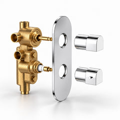 Plantex 3 Way Thermostatic Shower Diverter/Pure Brass Concealed & Exposed 3-Outlet Mixer Valve Body/Multi-Function Bathroom Diverter with Button Control - Chrome (TSP-095A)-1