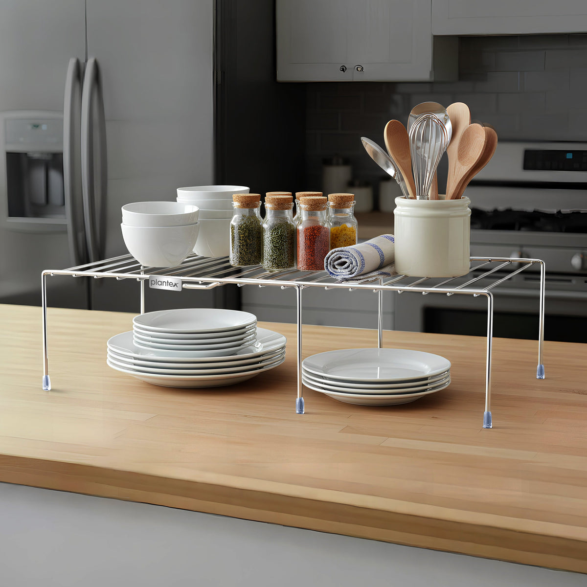 Plantex Stainless Steel Multipurpose Expandable Dish Rack/Expandable Storage Shelves for Kitchen Cabinets/Plate Stand/Utensil Rack(Chrome-Silver)-4