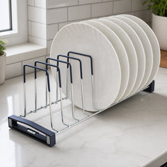 Plantex Sturdy Stainless Steel Plate Organizer for Kitchen/10 Plate Stand for Plateform/Rubber Gripped Thali Rack(Slot-10, Pack of 1, Size-10 Inches)-1
