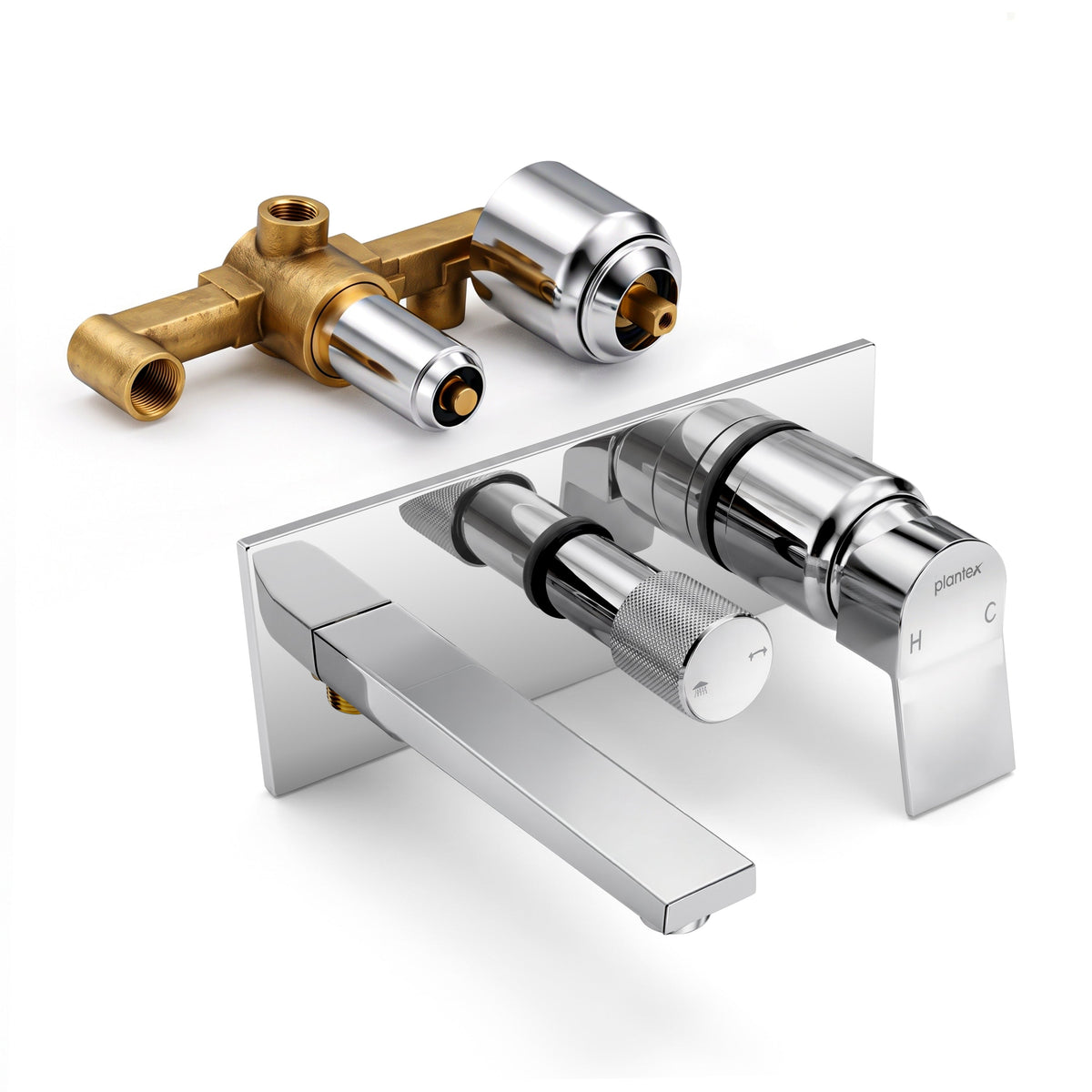 Plantex Pure Brass Concealed Wall Mixer with Spout and Exposed Part Kit/Wall Mixer for Bathroom with Thermostatic Spindle Hot and Cold/7 Year Manufacturer's Warranty- Chrome(APS-1539)